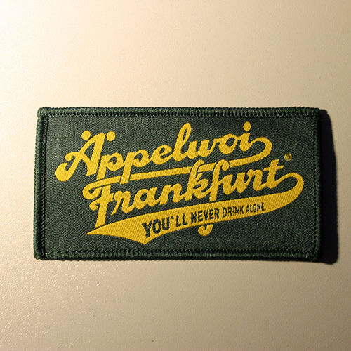 Aufnäher "Äppelwoi-Frankfurt You´ll never drink alone", flaschengrün-gelb